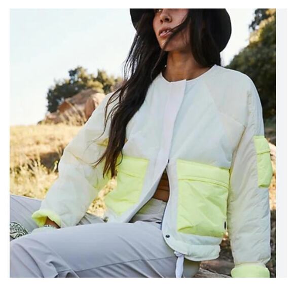 Free People Outta Left Field Ivory Neon Quilted Jacket Medium - Picture 3 of 5